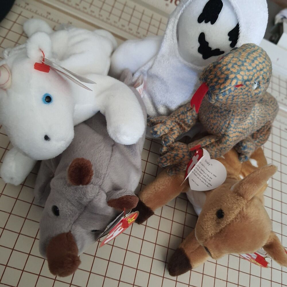 Lot of 3 Ty Beanie Babies Ghost Scaly Lizard Whisper Deer Mystic Unicorn Rhino